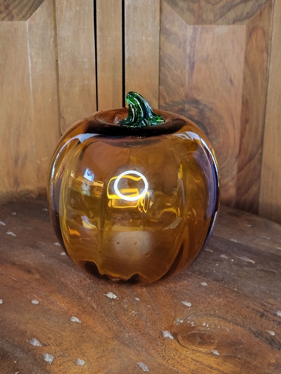 Other - Hand-Blown Amber Glass Pumpkin Décor with Green Stem